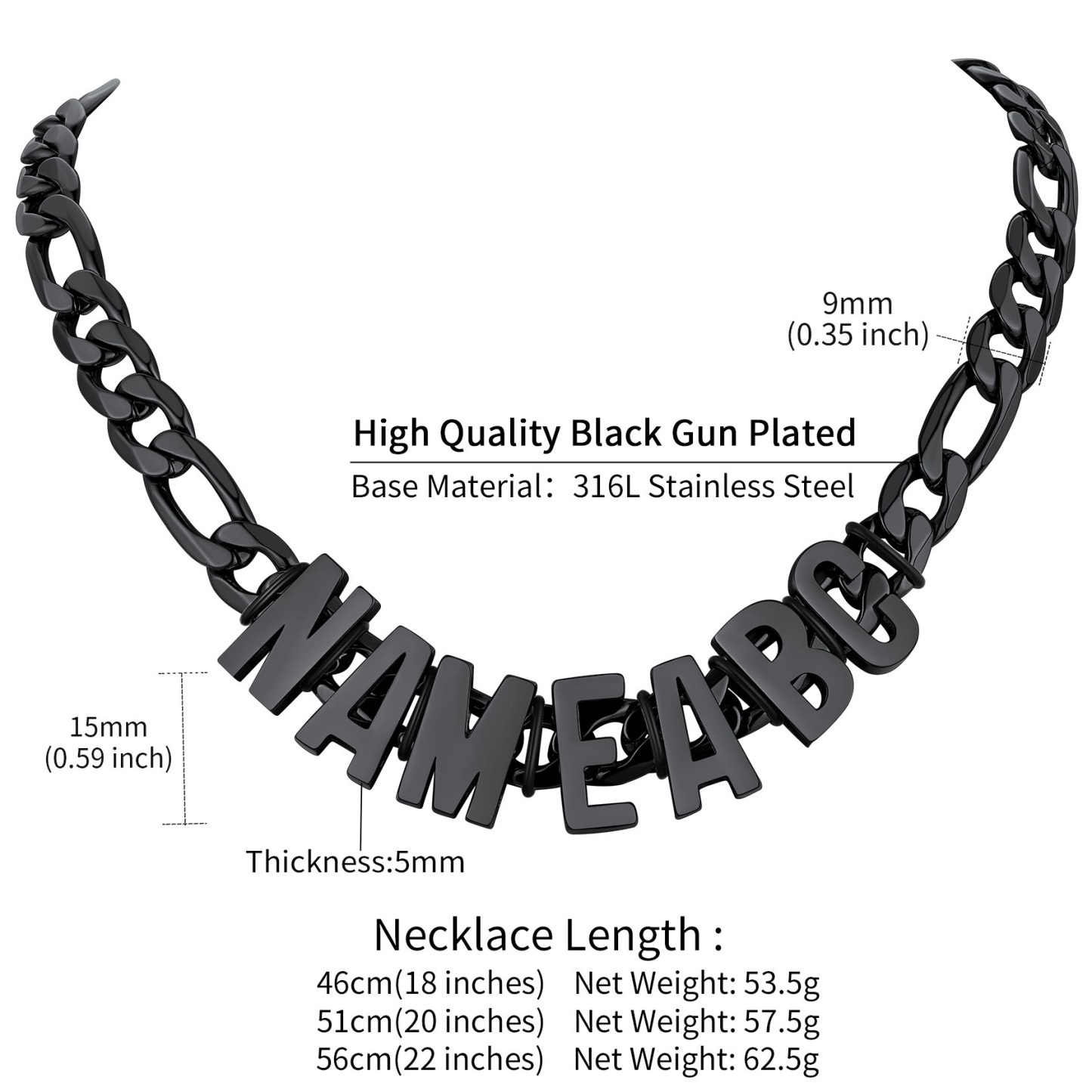 Custom Name Cuban Link Chain Letter Necklace for Men size