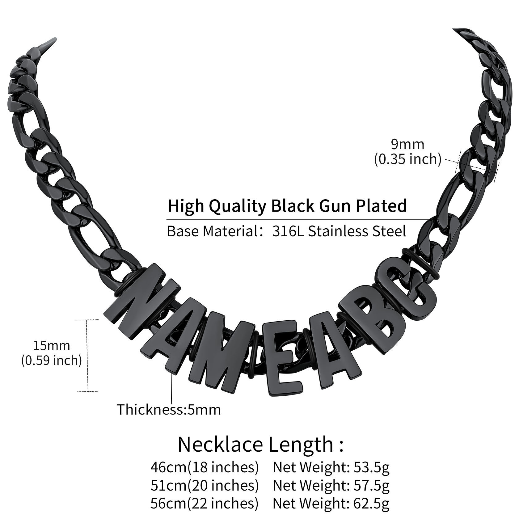 Custom Name Cuban Link Chain Letter Necklace for Men size