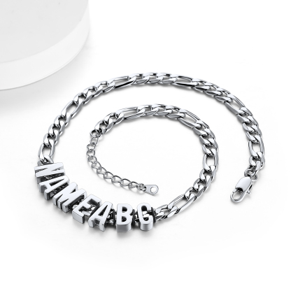 Custom Name Cuban Link Chain Letter Necklace silver 