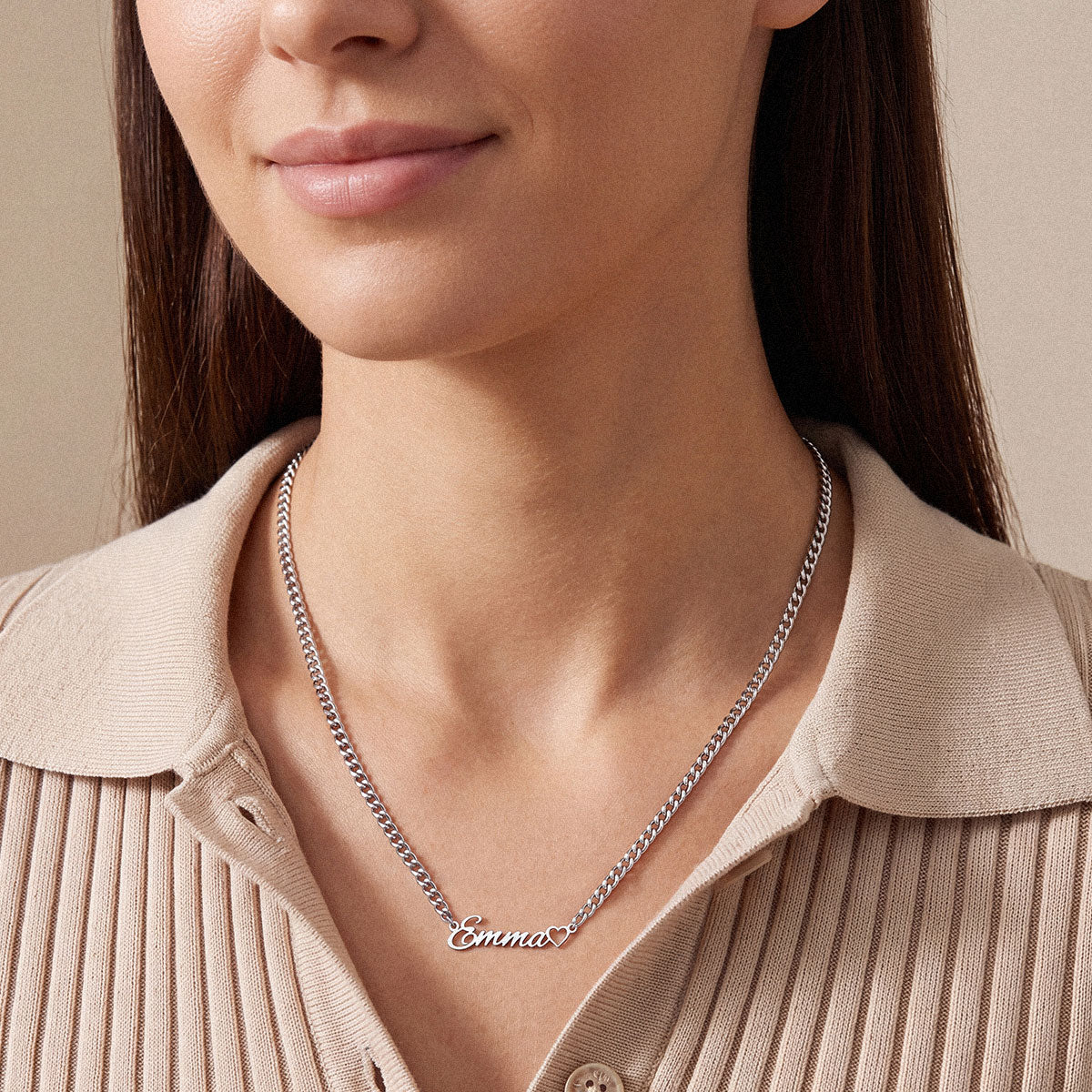 Custom Name Cuban Link Figaro Chain Necklace with Heart for her