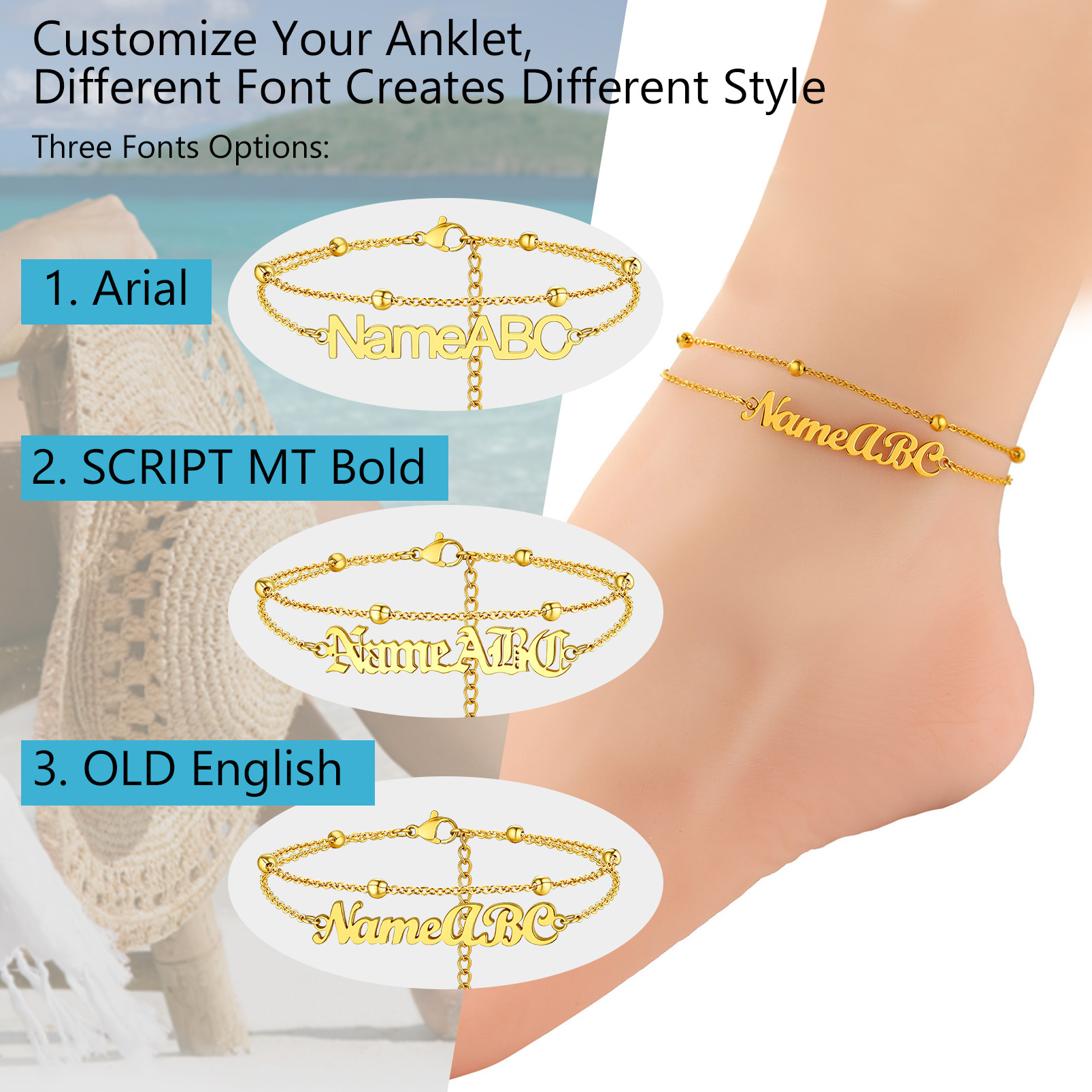Custom Name Anklet Layered Chain Ankle Bracelet