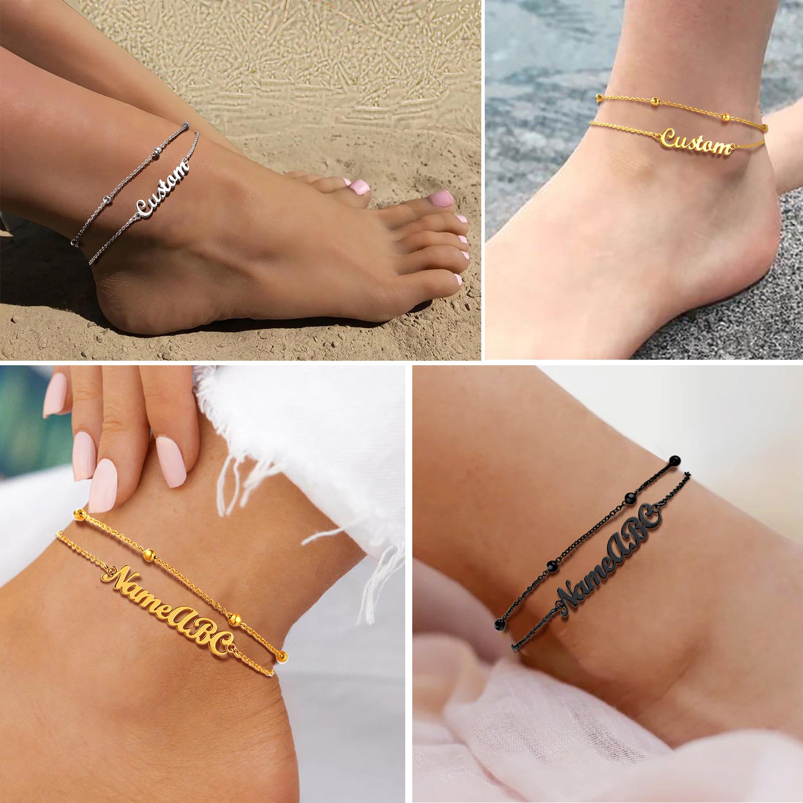 Custom Name gold Anklet Layered Chain Ankle Bracelet