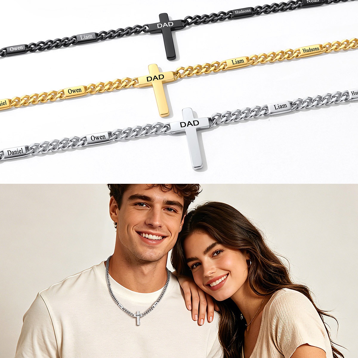 Custom Names Cuban Chain Cross Necklace 5MM/7MM 