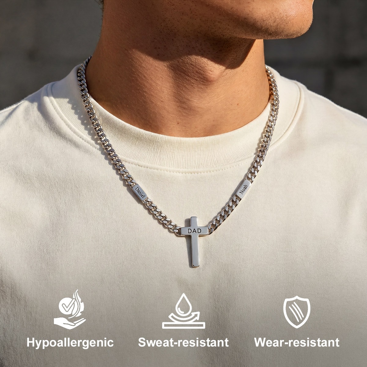 Custom Names Cuban Chain Cross Necklace 5MM/7MM 