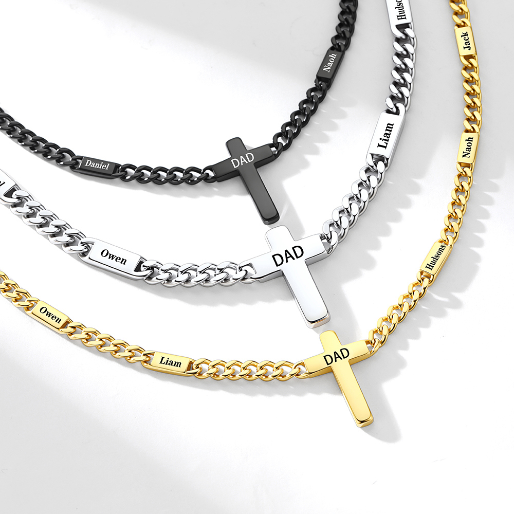 Custom Names Cuban Chain Cross Necklace 5MM/7MM 3 Colors