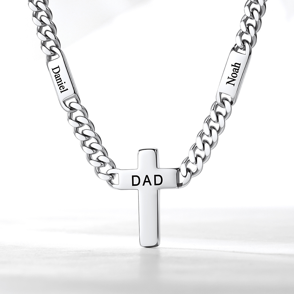 Custom Names Cuban Chain Cross Necklace 5MM/7MM Gift for Him