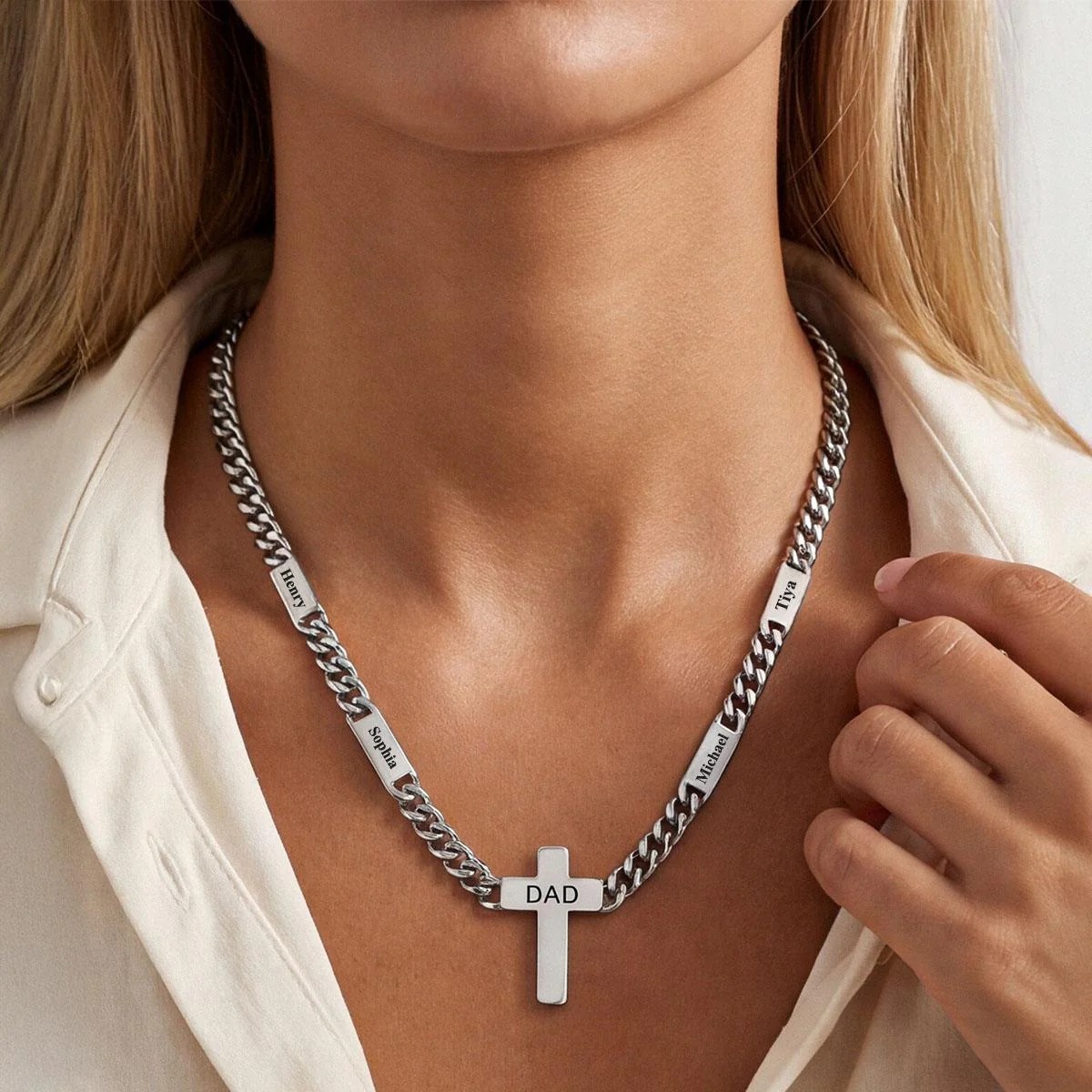 Custom Names Cuban Chain Cross Necklace 5MM/7MM for women