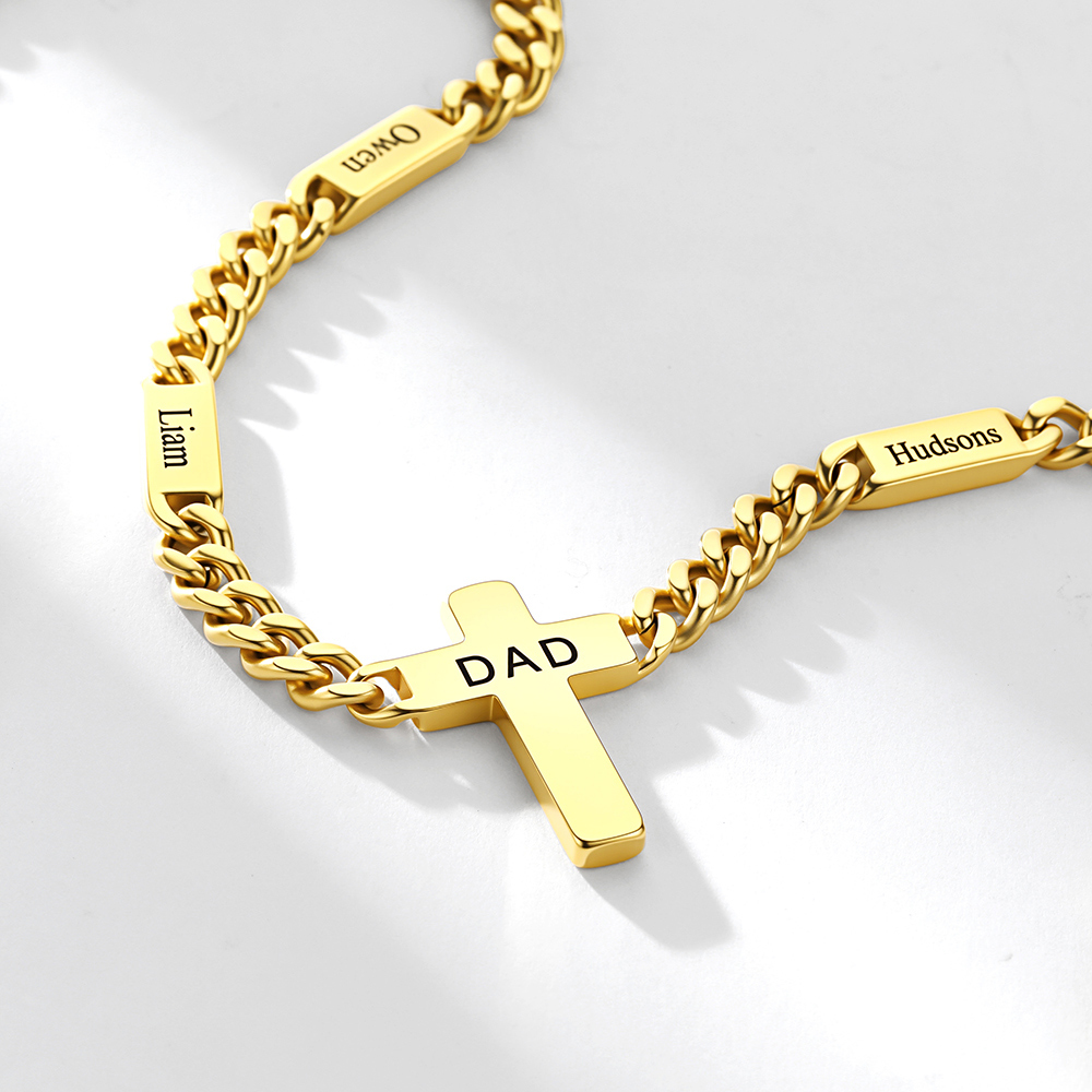 Custom 4 Names Cuban Chain Cross Necklace 5MM/7MM 