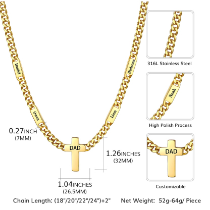 Custom Names Cuban Chain Cross Necklace 7MM  Size