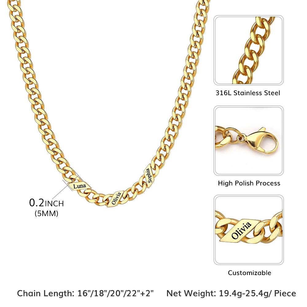 Custom Names Cuban Chain Necklace 5/7/9MM Size
