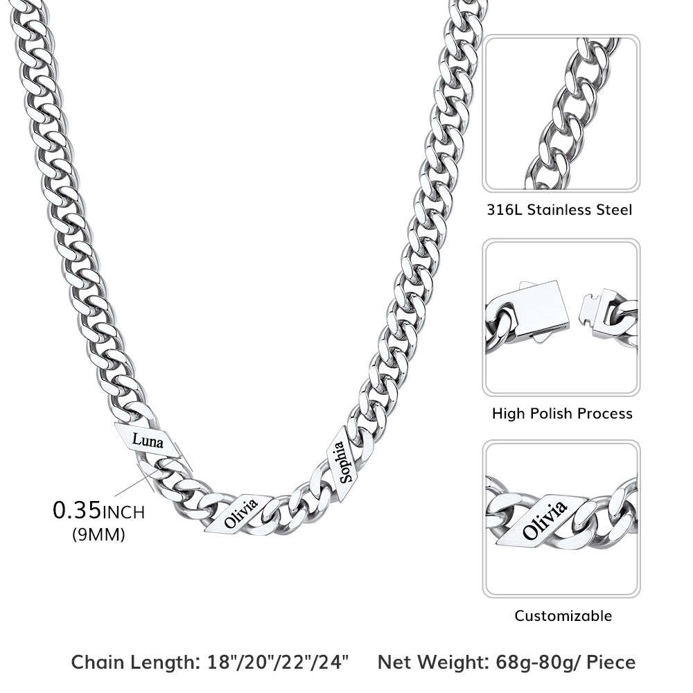Custom Names Cuban Chain Necklace 7/9/12MM