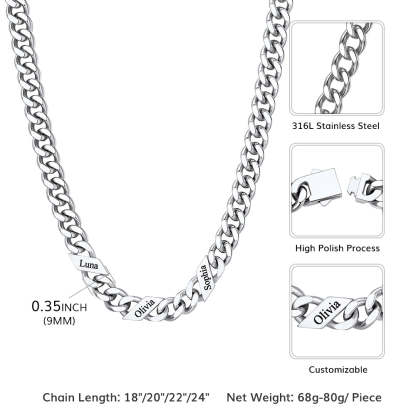 Custom Names Cuban Chain Necklace 7/9/12MM