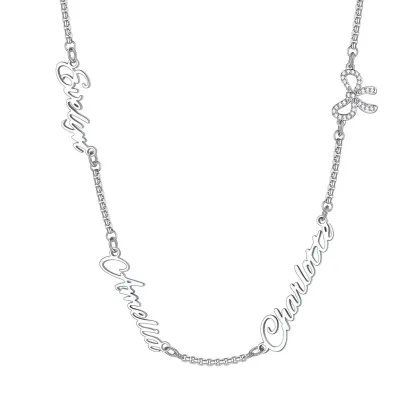 Custom Names Script Necklace with Bow Charm Silver