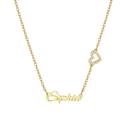 Custom Names Script Necklace with Bow Charm Gold