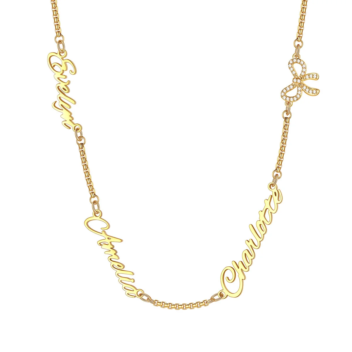 Custom Names Script Necklace with Bow Charm birthday gift