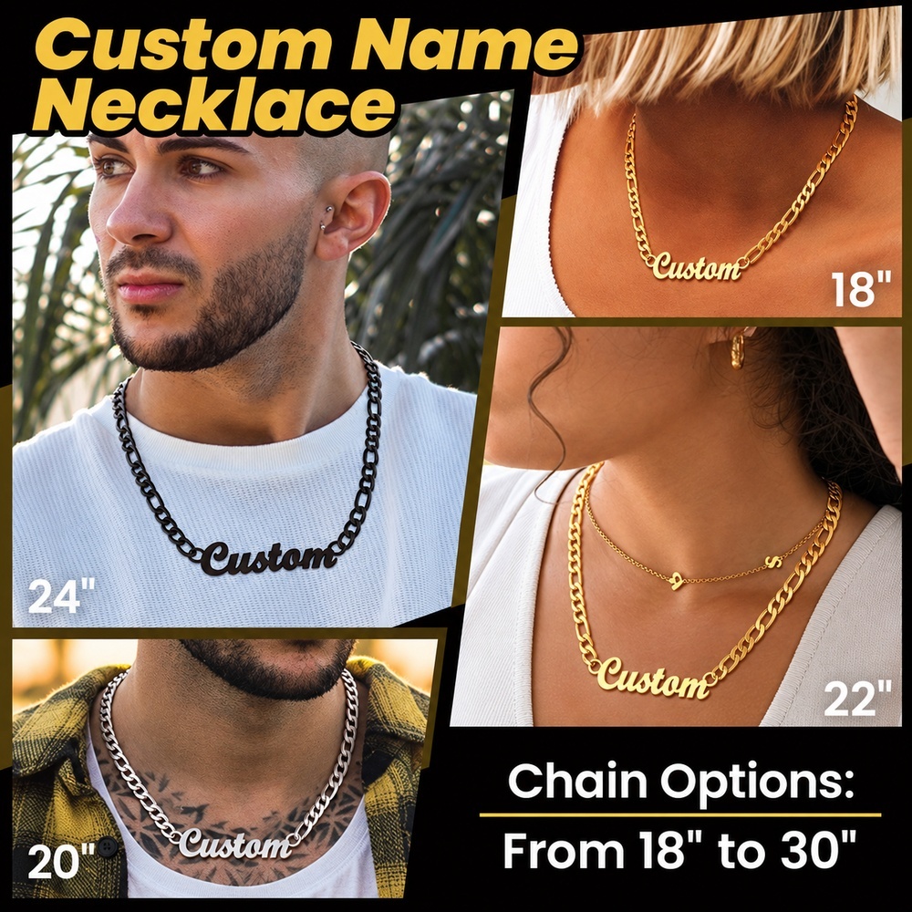 Custom Photo And Name Necklace Set For Couples