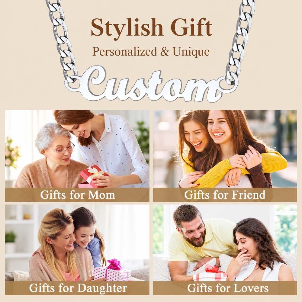 Custom Photo And Name Necklace Set For Couples