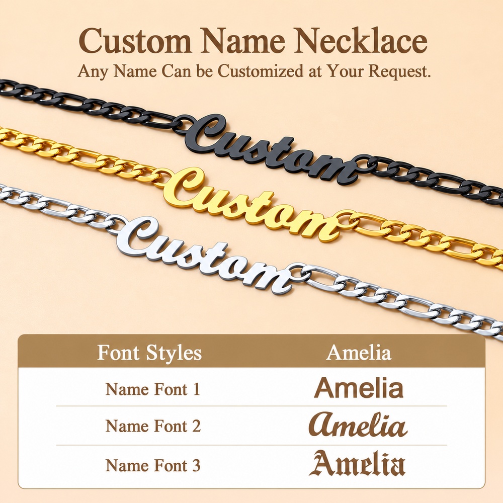 Custom Photo And Name Necklace Set For Couples