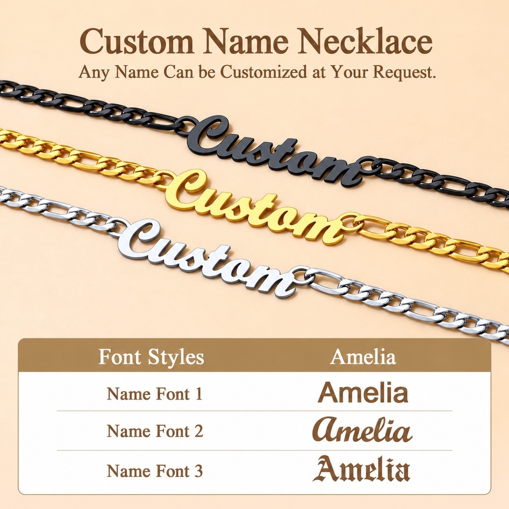 Custom Photo And Name Necklace Set For Couples