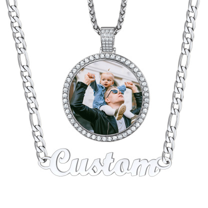 Personalized Mens Circle Chain Photo Necklace with Picture