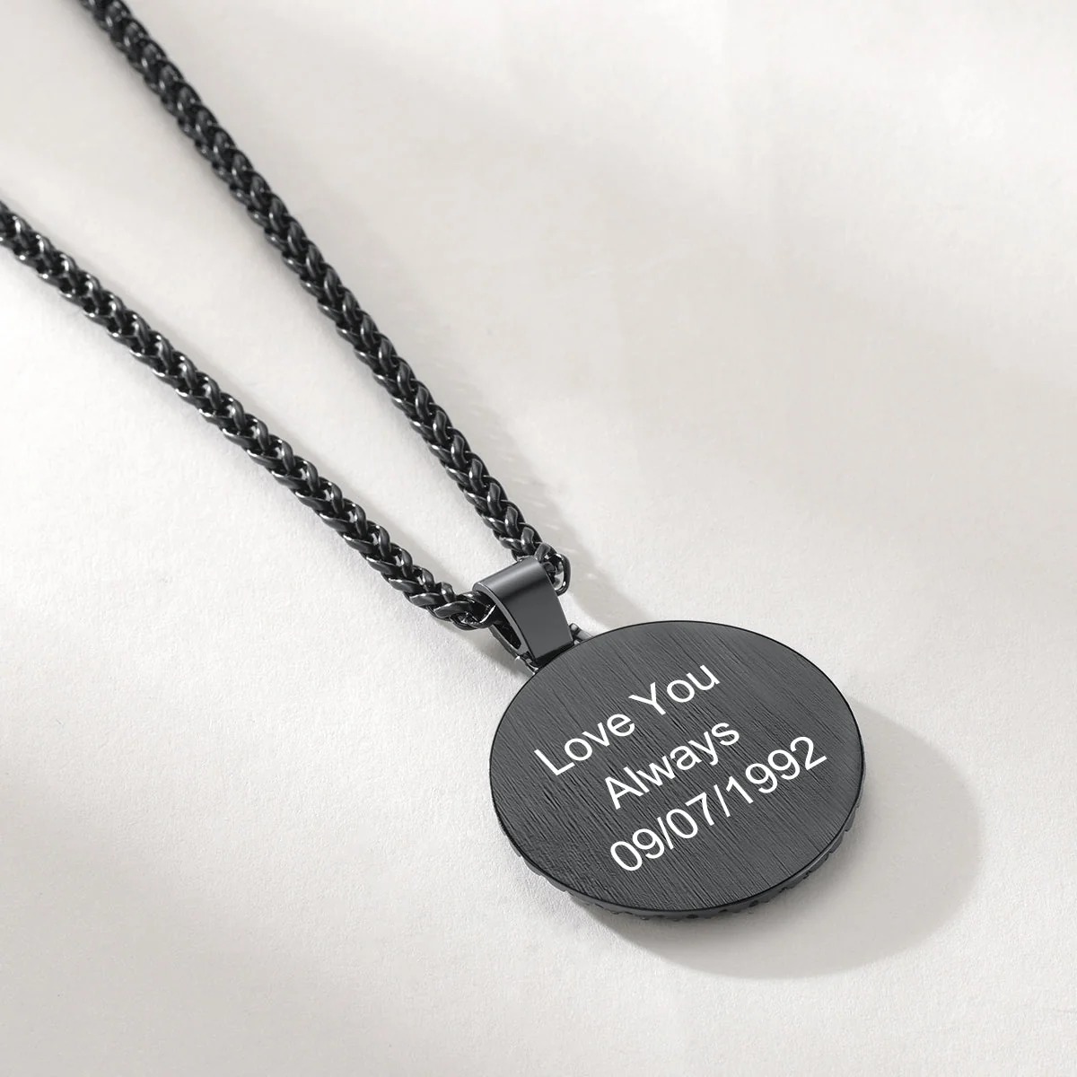 Custom Photo Engraved Circle Pendant Necklace for Men Women