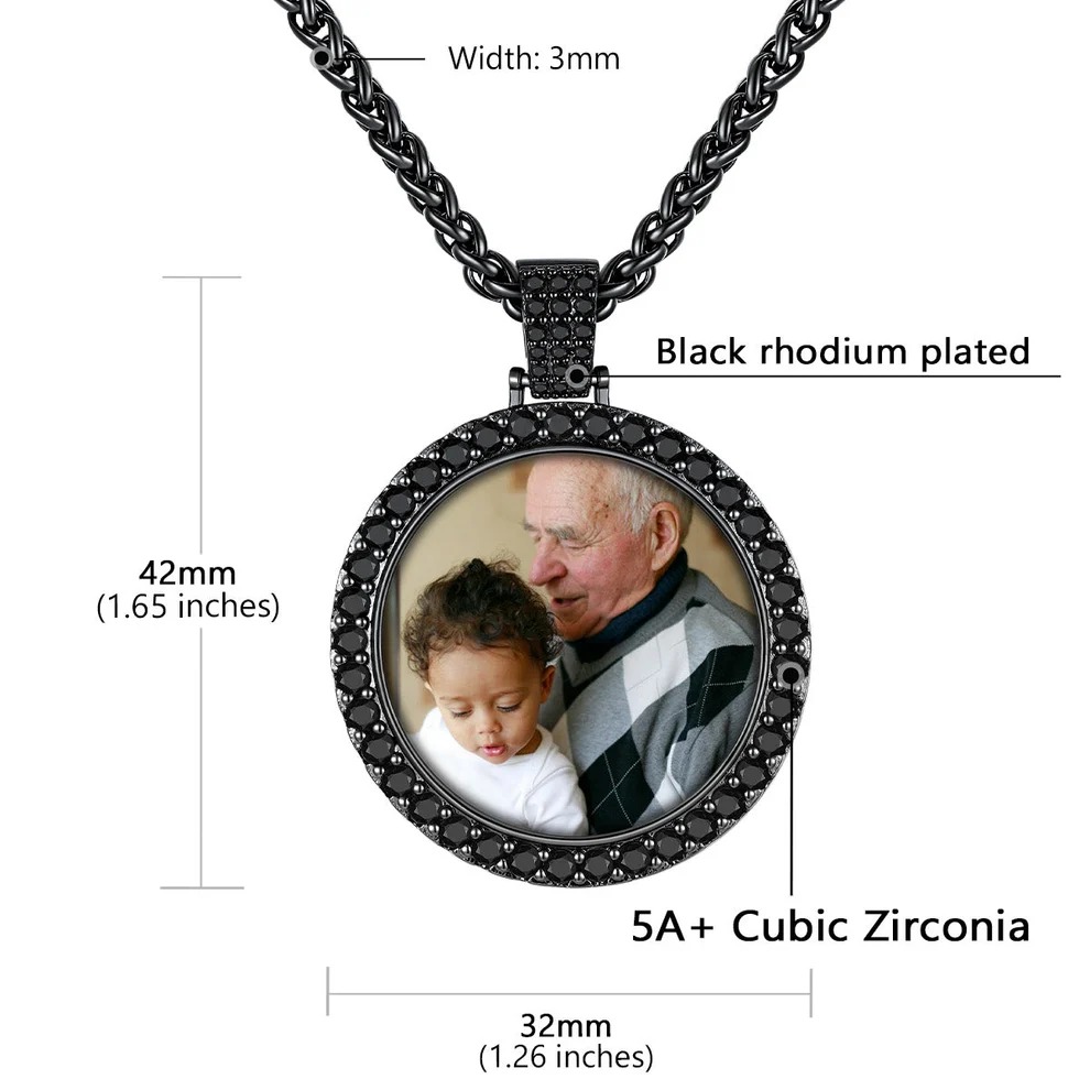 Custom Photo Engraved Circle Pendant Necklace for Men Women
