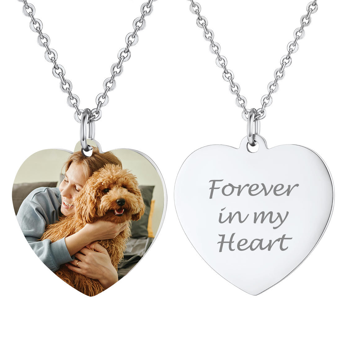Custom Photo Heart Necklace for Women with Name Engraving