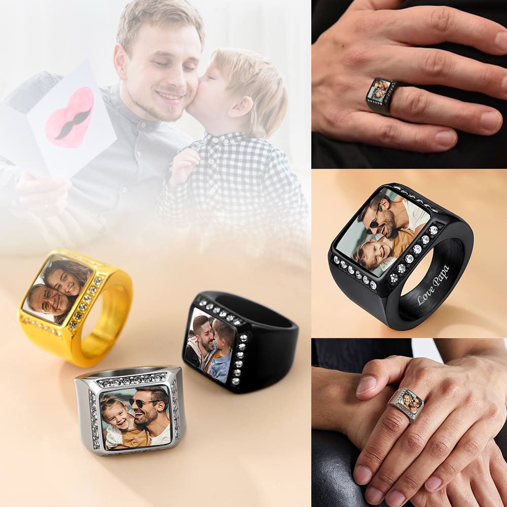 Custom Photo Iced Out Picture Signet Ring 