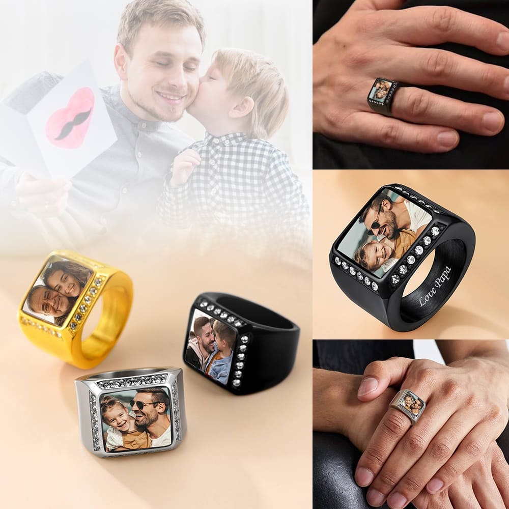 Custom Photo Iced Out Picture Signet Ring 