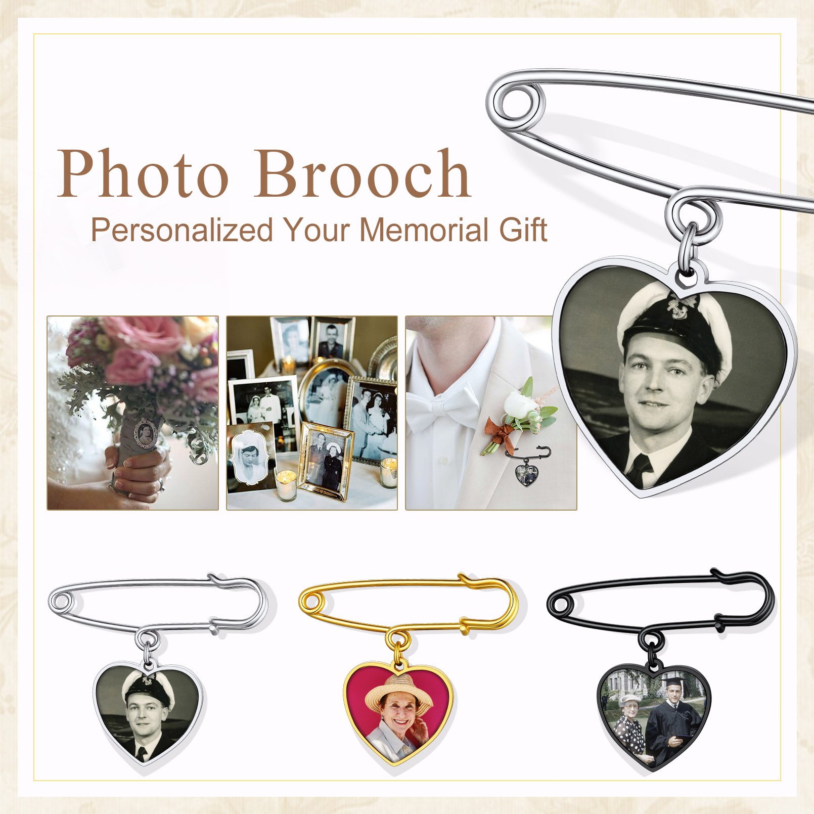 Custom Photo Memorial Pin Wedding Bouquet Charm collection