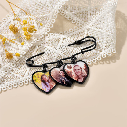 Custom Photo Memorial Pin Wedding Bouquet Charm noir