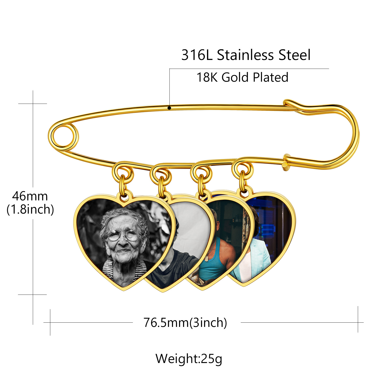 Custom Photo Memorial Pin Wedding Bouquet Charm size