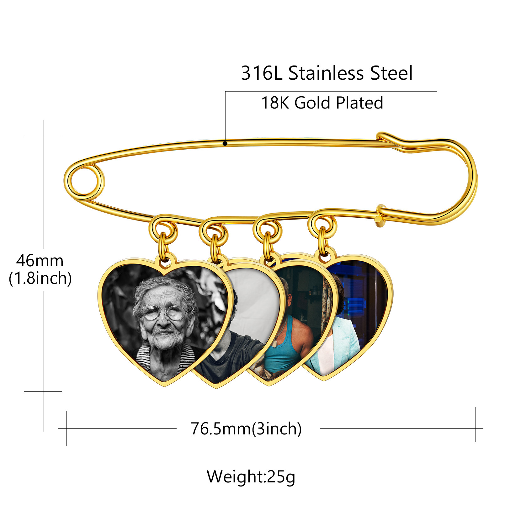 Custom Photo Memorial Pin Wedding Bouquet Charm size