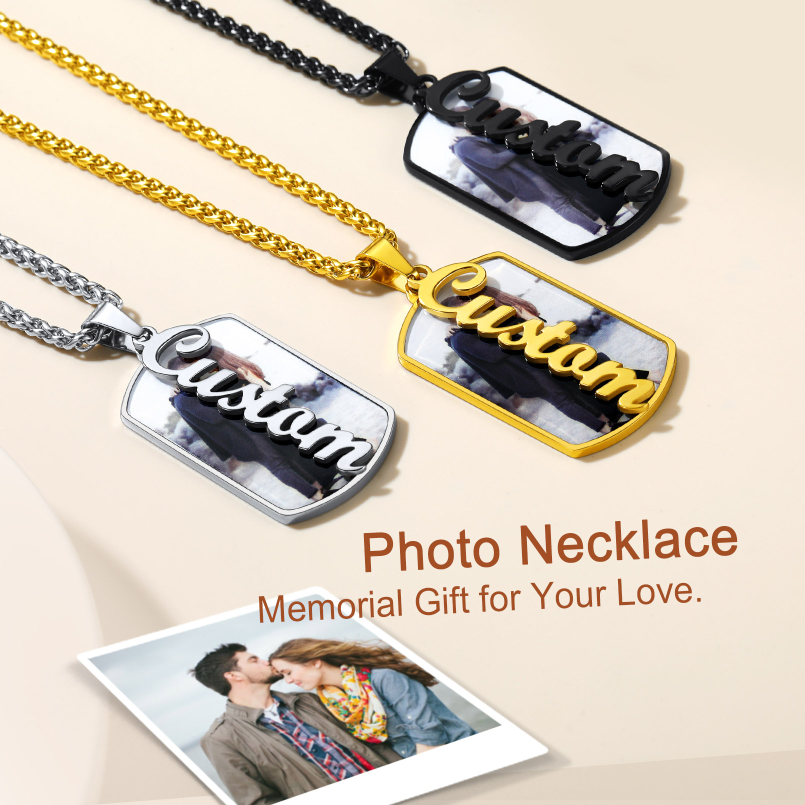 Custom Photo Pendant Military Necklace Engraved with Name