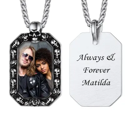 Skull Picture Dog Tag Necklace silver