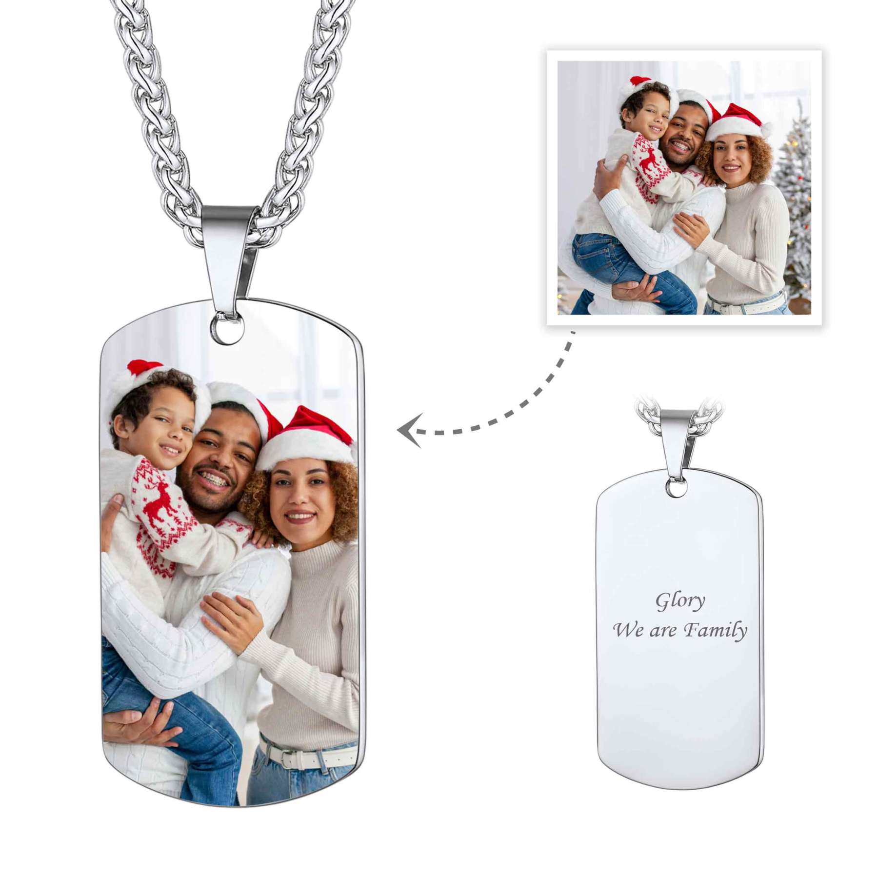 Custom Photo Text Engraved Dog Tag Necklace for Men
