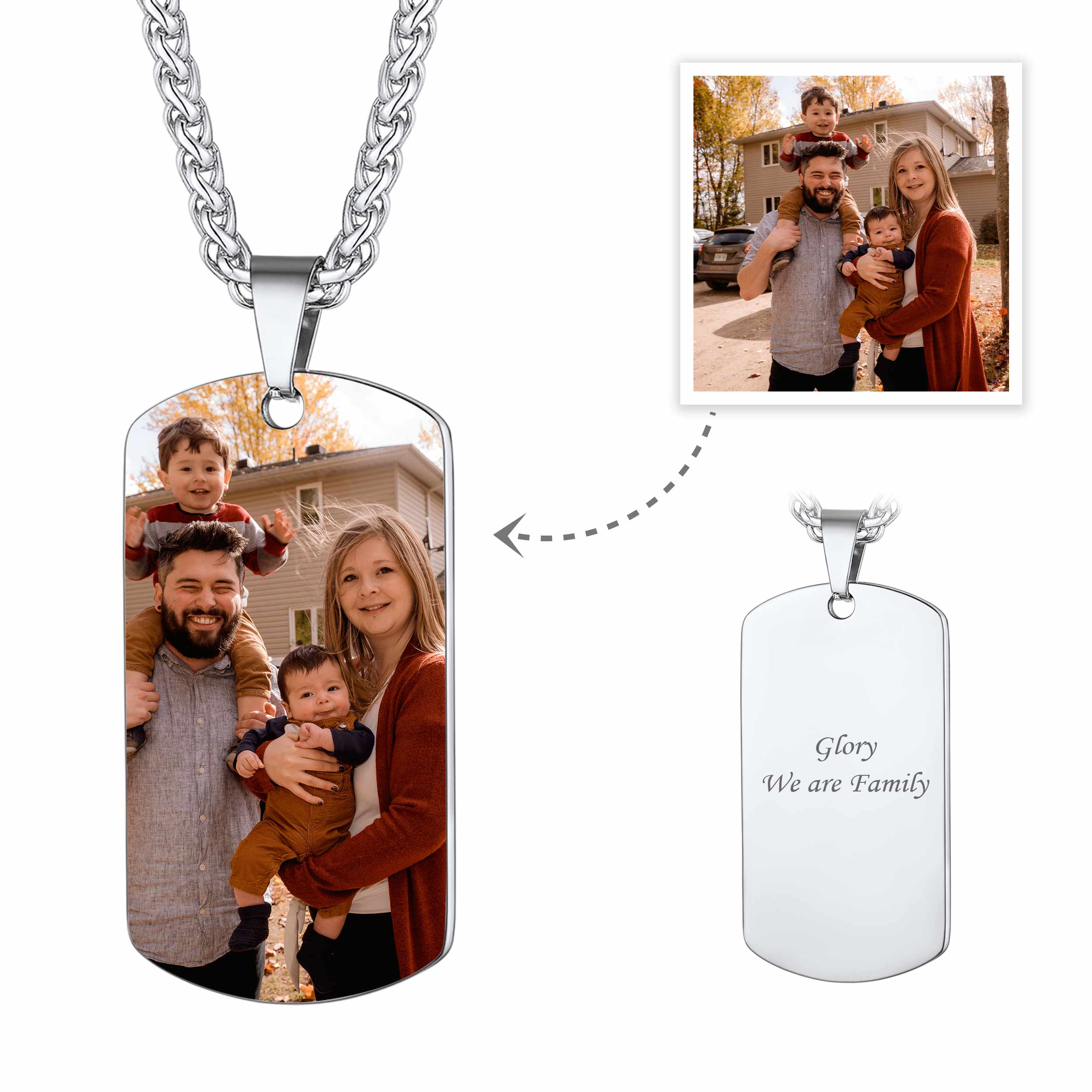 Custom Photo Text Engraved Dog Tag Necklace for Men