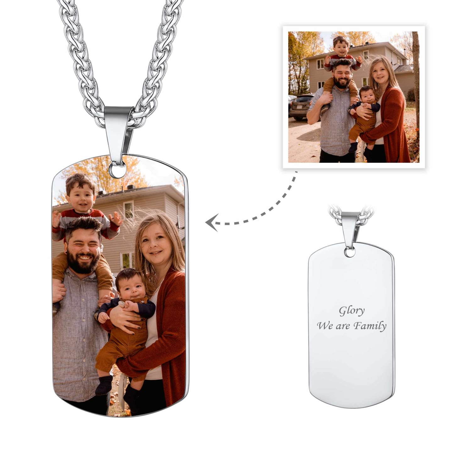 Custom Photo Text Engraved Dog Tag Necklace for Men