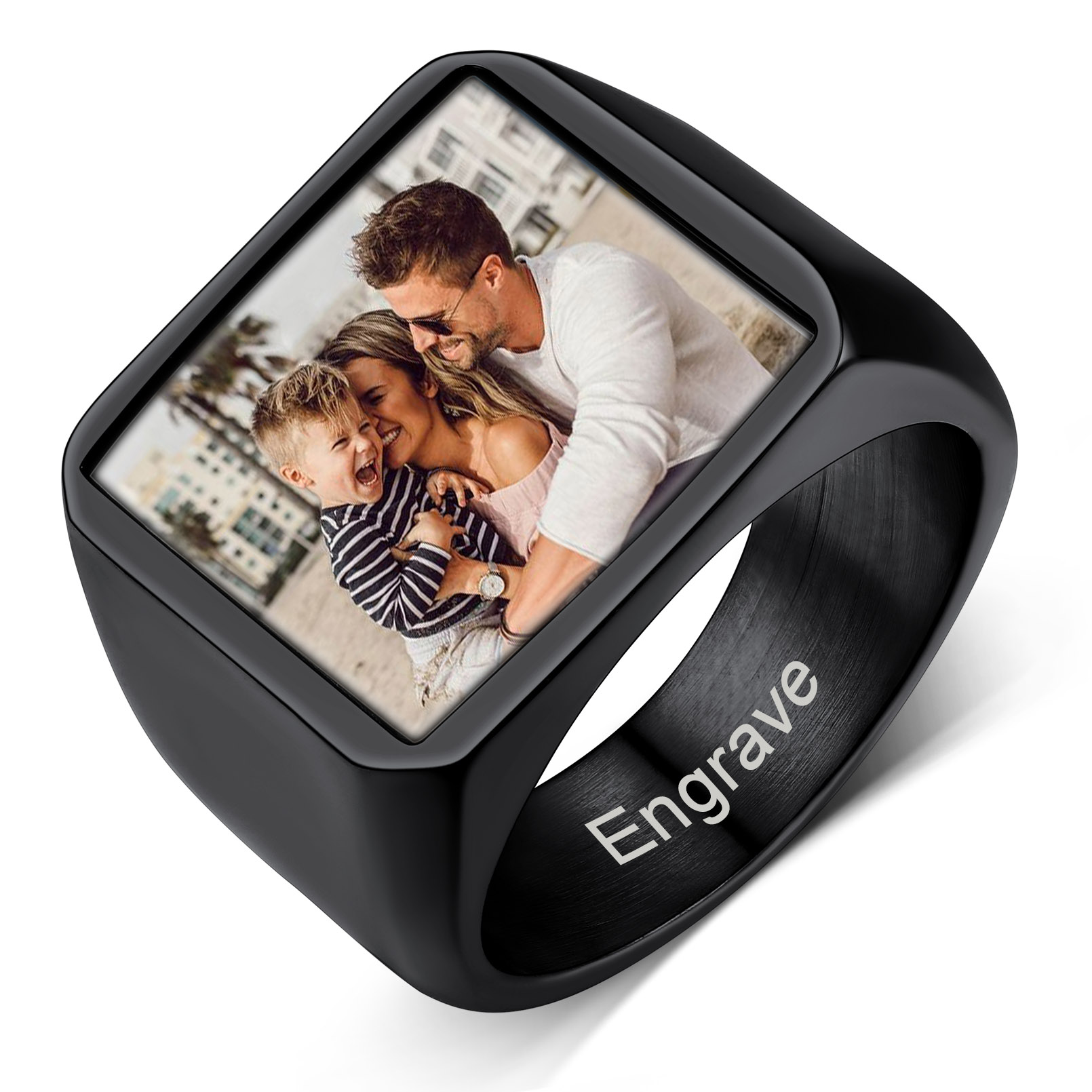 Custom Picture Signet Ring for Men with Text Memorial Gift