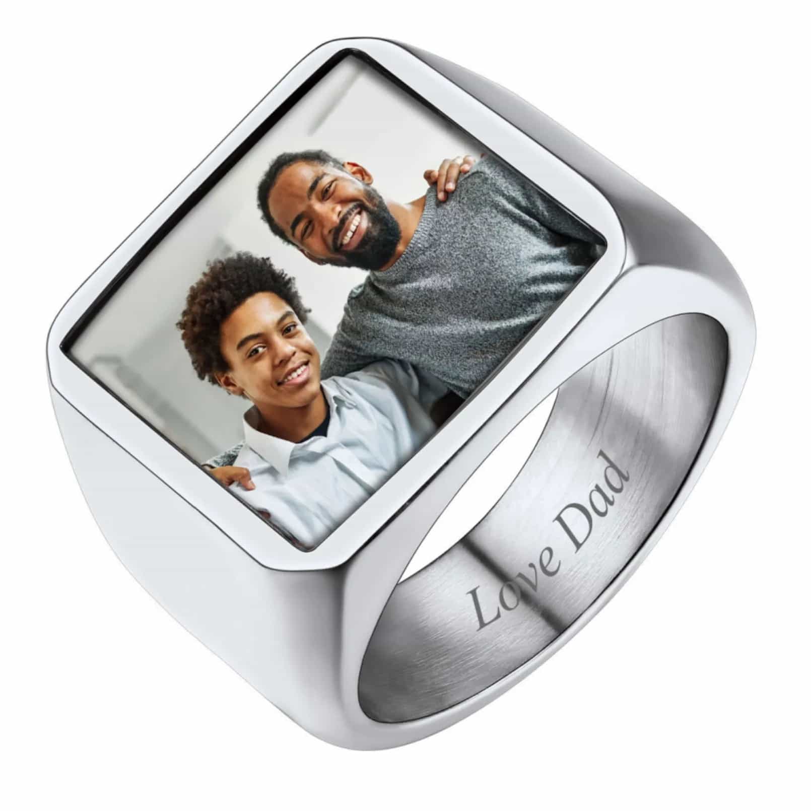 Custom Picture Signet Ring for Men with Text Memorial Gift
