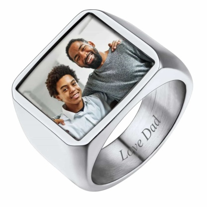 Custom Picture Signet Ring for Men with Text Memorial Gift