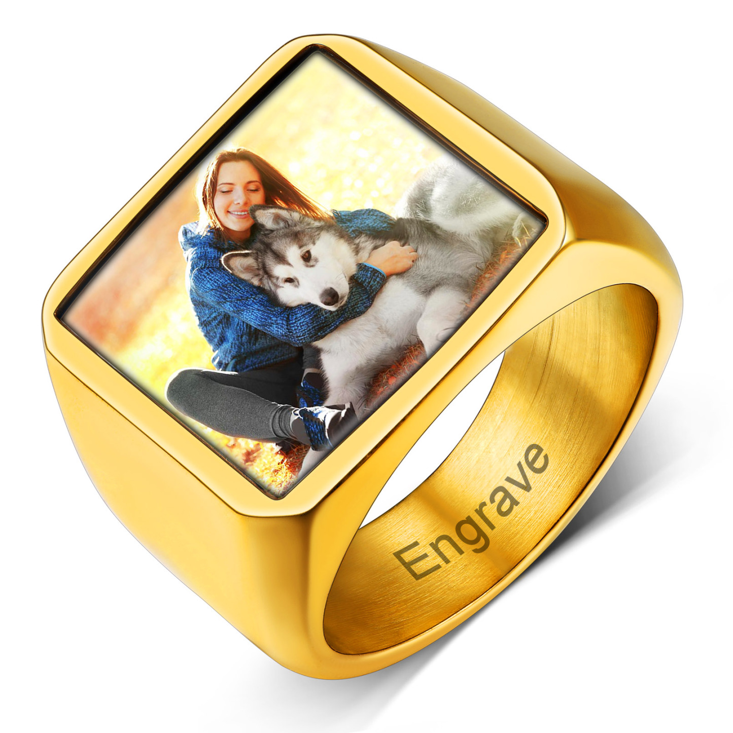 Custom Picture Signet Ring for Men with Text Memorial Gift