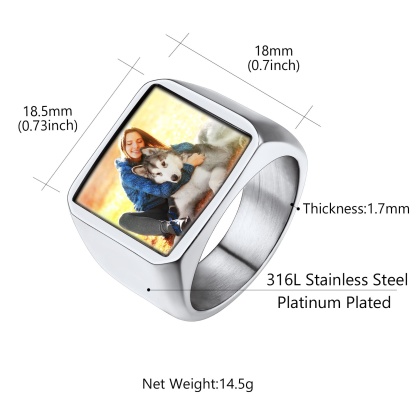 Custom Picture Signet Ring for Men with Text Memorial Gift size 