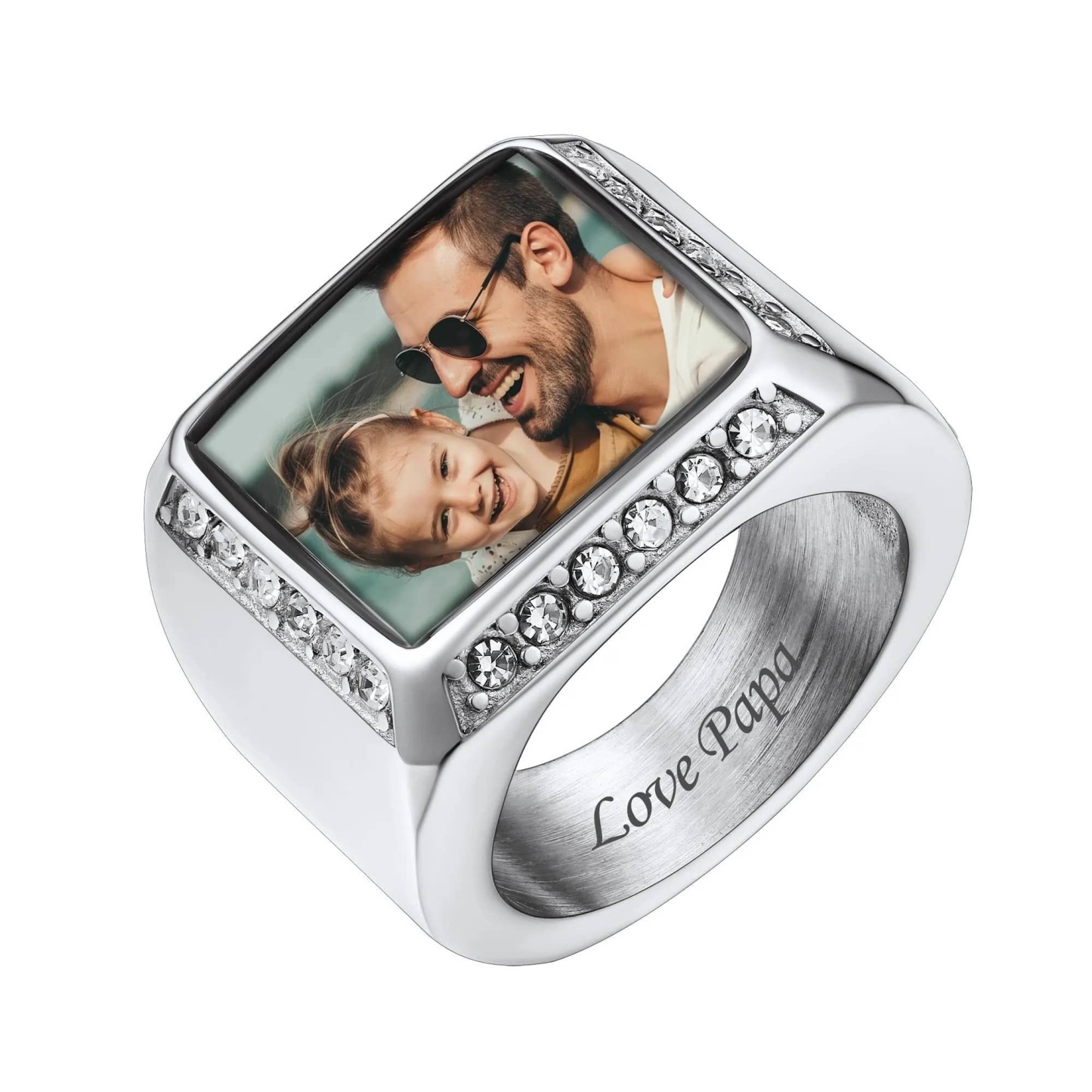 Custom Rectangle Photo Iced Out Picture Signet Ring for Men