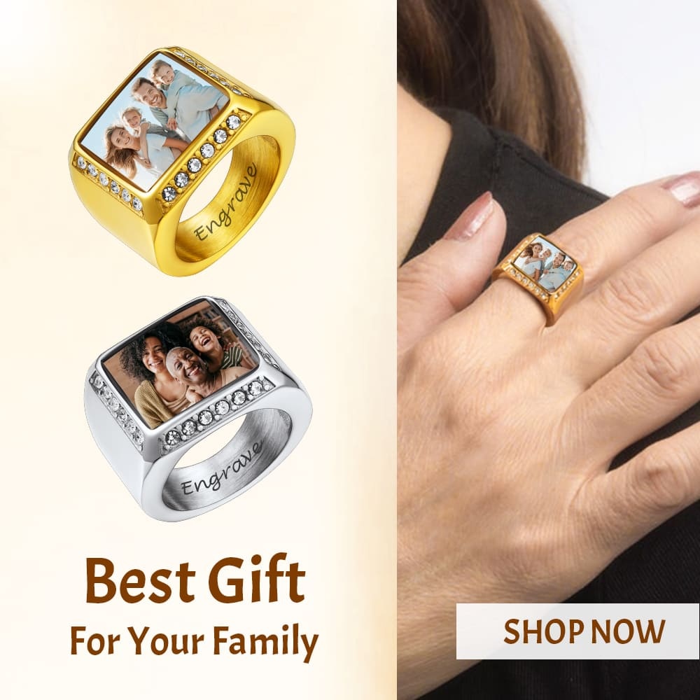 Custom Rectangle Photo Iced Out Picture Signet Ring for Men