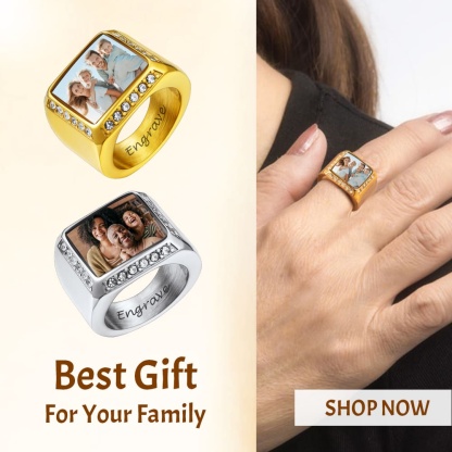 Custom Rectangle Photo Iced Out Picture Signet Ring for Men