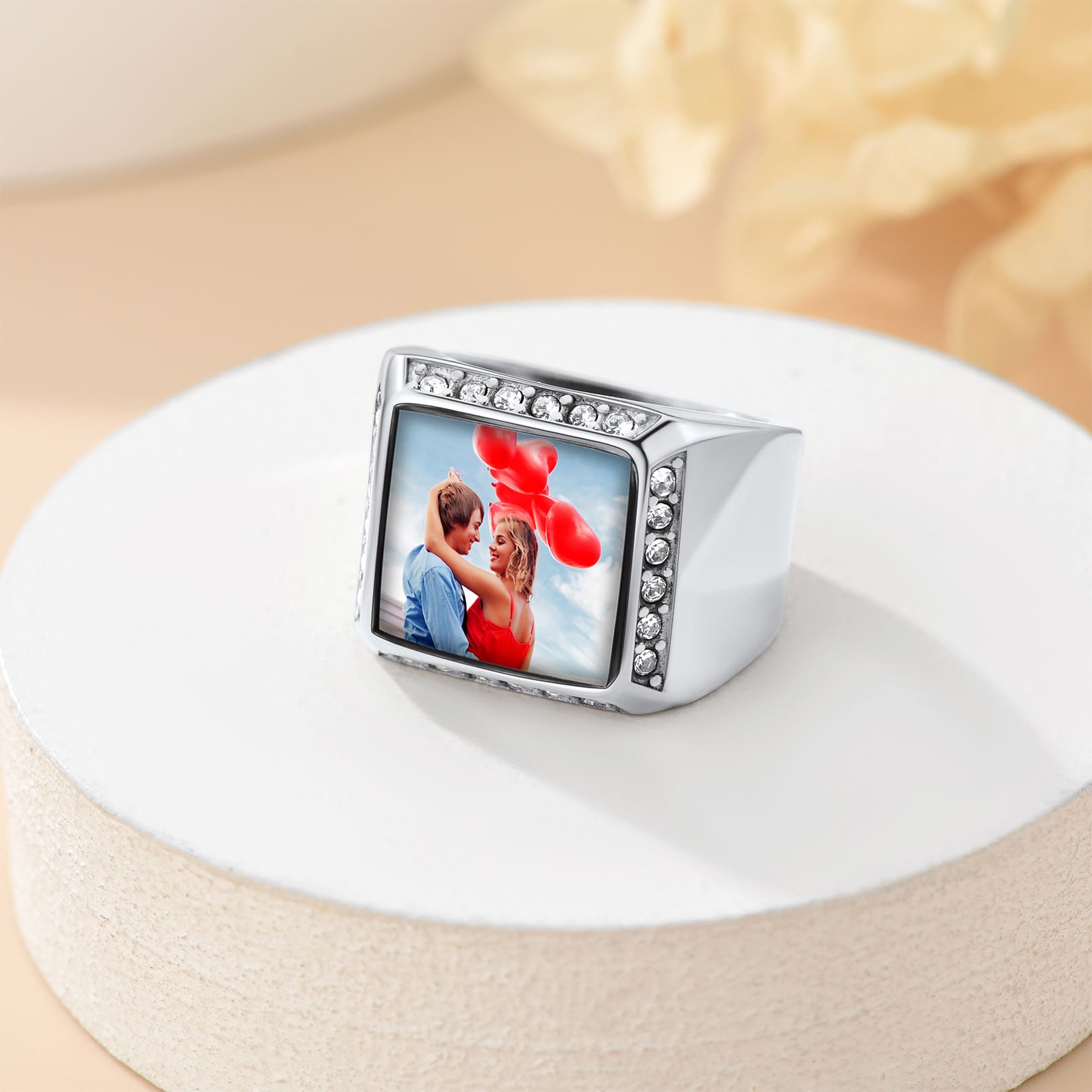 Photo Iced Out Picture Signet Ring