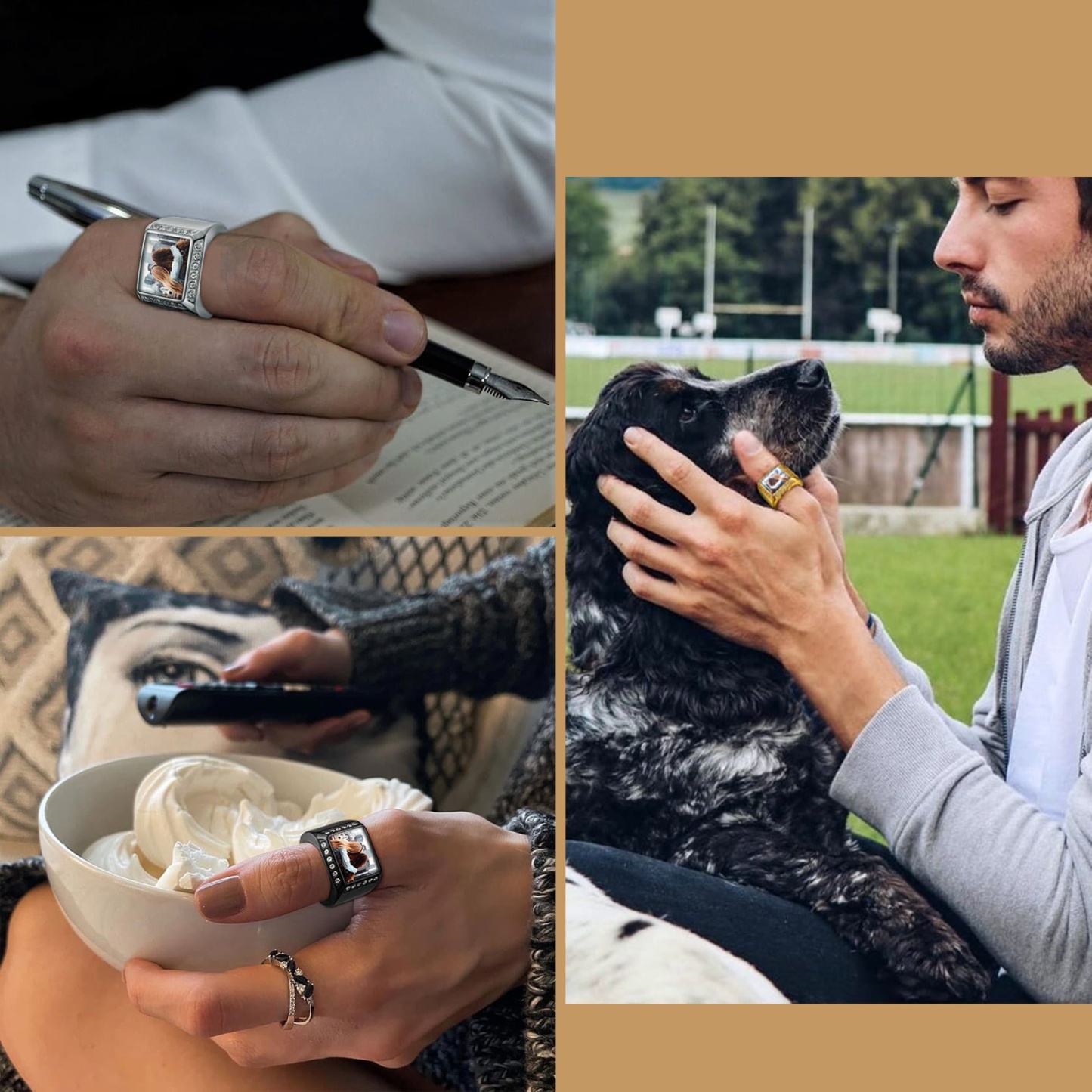 Custom Rectangle Picture Signet Ring gift for Men