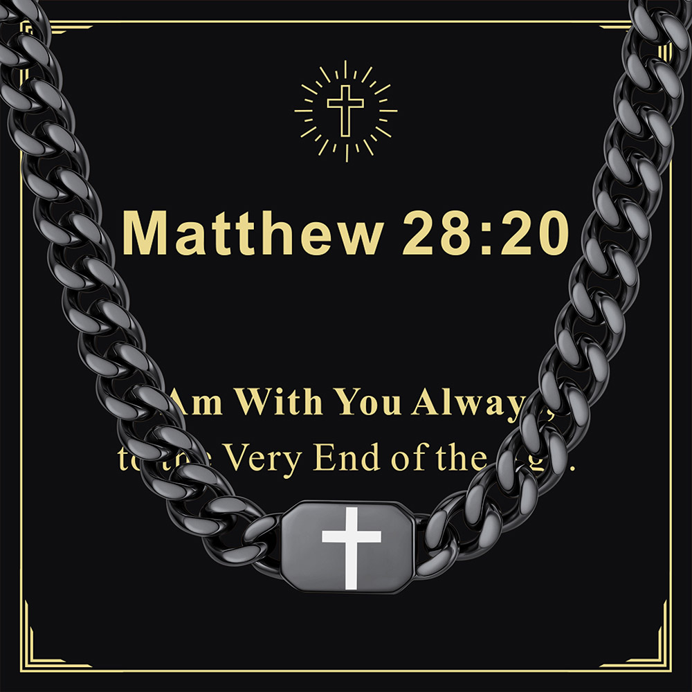 Custom Religious Cross Cuban Link Necklace 7MM black Anniversary Gift 