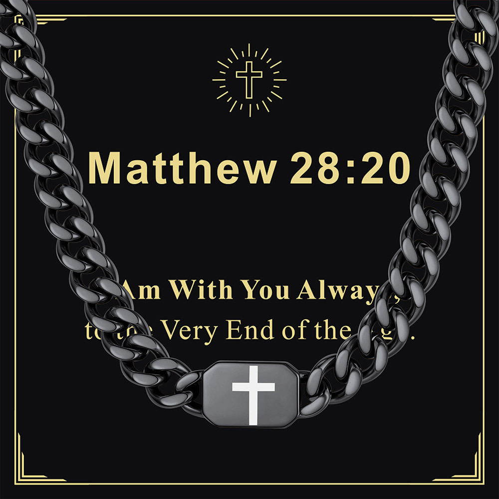 Custom Religious Cross Cuban Link Necklace 7MM black Anniversary Gift 